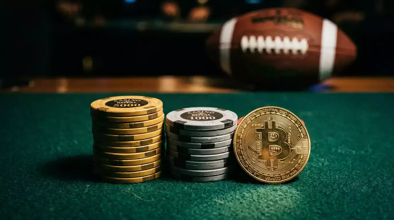Crypto sportsbook welcome bonus breakdown showing wagering requirements and rollover terms for NFL betting
