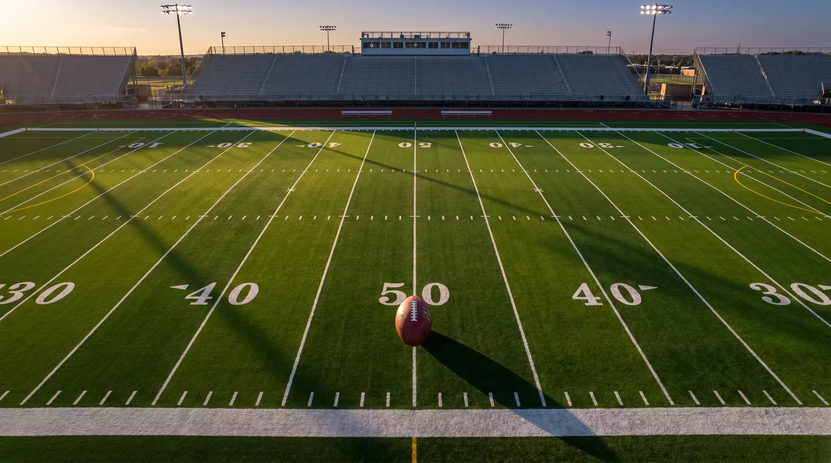 American football on a marked NFL field with yard lines visible, representing point spread and prop betting markets